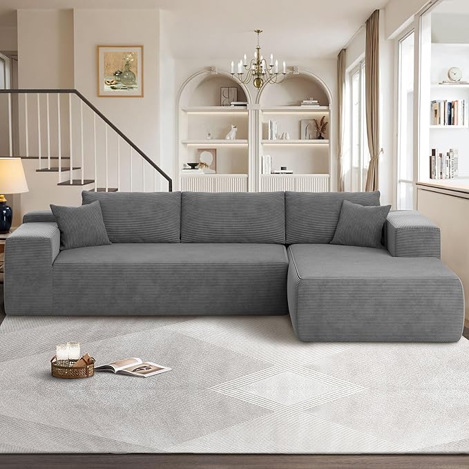 104" Cloud Sectional Couches for Living Room,L Shaped Boneless Couch in A Box,Sleeper Sofa with Comfy Chaise No Assembly Required,Grey-HomvellaHome