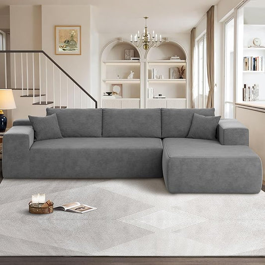 104" Cloud Sectional Couches for Living Room,L Shaped Boneless Couch in A Box,Sleeper Sofa with Comfy Chaise No Assembly Required,Grey-HomvellaHome