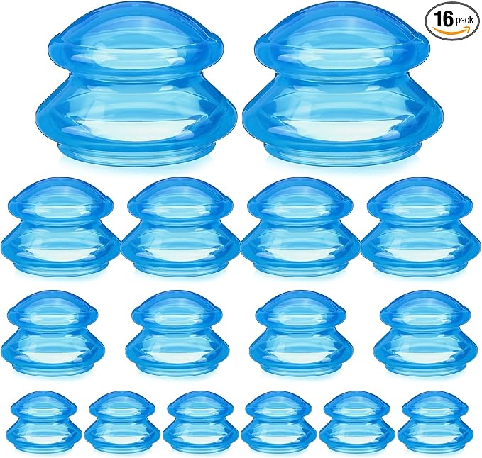 Geiserailie 16 Pcs 4 Sizes Cupping Therapy Set Silicone Cupping Massage Cups Professional Chinese Therapy Cup Vacuum for Body Muscle Nerve(Blue)-HomvellaHome
