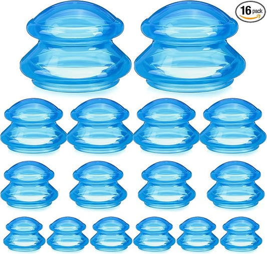 Geiserailie 16 Pcs 4 Sizes Cupping Therapy Set Silicone Cupping Massage Cups Professional Chinese Therapy Cup Vacuum for Body Muscle Nerve(Blue)-HomvellaHome