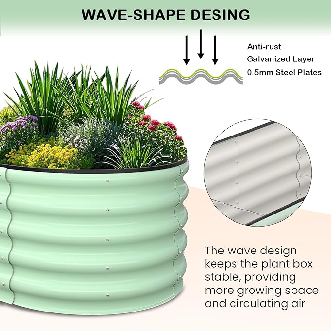 2 Pcs 6x3x1.5ft Oval Raised Garden Bed, Galvanized Raised Beds,Open-Ended Base Metal Raised Planter Beds,Garden Bed Outdoor,Planter Raised Boxes for Vegetables, Flowers,Tool-Free Asse,Green-HomvellaHome