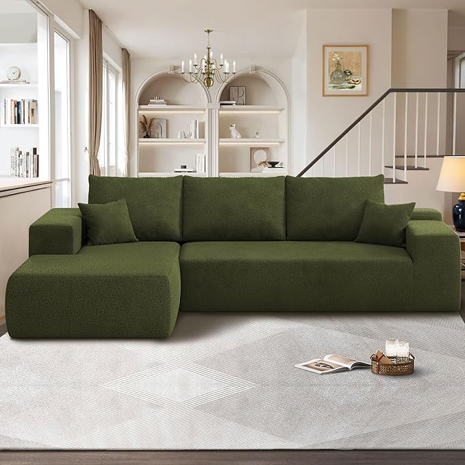 104" Cloud Sectional Couches for Living Room,L Shaped Boneless Couch in A Box,Sleeper Sofa with Comfy Chaise No Assembly Required,Green-HomvellaHome