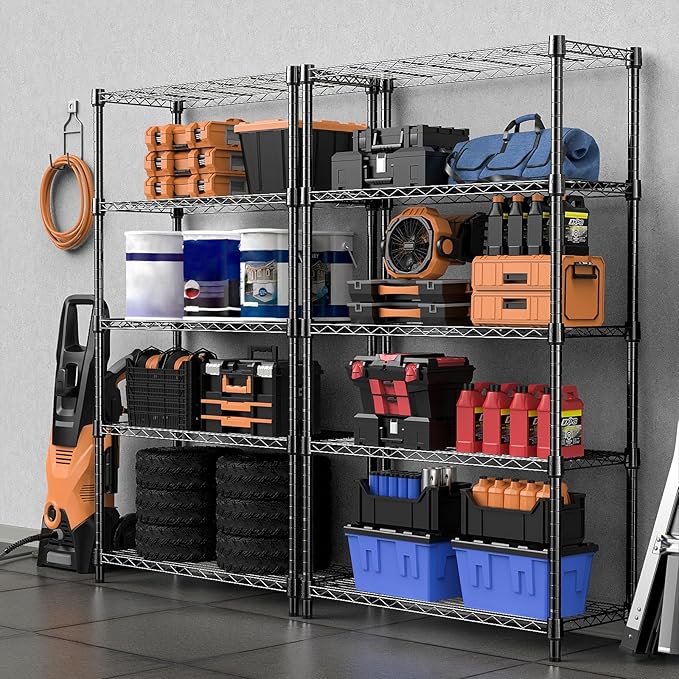 1250 lbs Storage Shelving Utility Shelving Unit 5-Tier Utility Shelving Unit Steel Organizer Wire Rack for Home,Kitchen,Office (13.7" D x 23.6" W x 62.4" H)-HomvellaHome