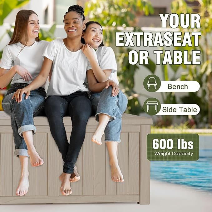 150 Gallon Outdoor Storage Box Waterproof Lockable Resin Deck Box Large, Patio Storage Bin for Pool Accessories Cushion Furniture, Garden Tools, UV-Resistant Outside Delivery Grey-HomvellaHome