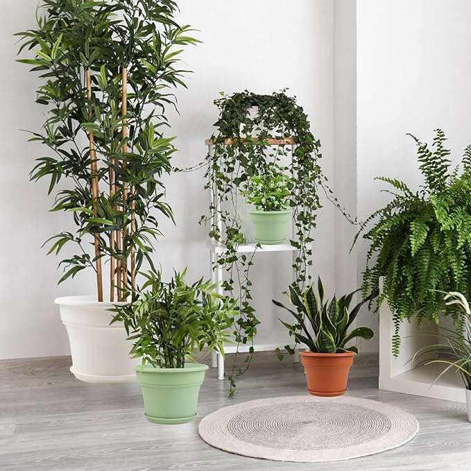 16 inch Plastic-Flower-Pot-for-Indoor-Plants, 4 Pack Large Outdoor Planter Pot with Drainage Holes & Saucers, Resin Decorative Garden Pots Planters-HomvellaHome