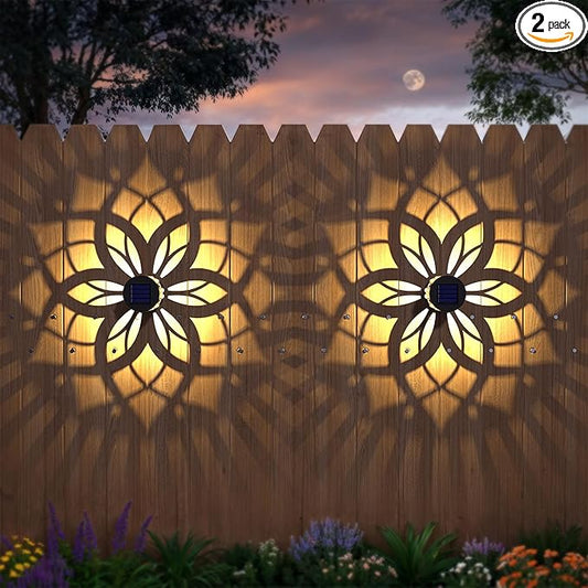 2 Pack Solar Fence Lights Metal Solar Powered Outdoor Wall Deck Step Lights Mandala Theme Waterproof Fence Light for Garden Post Patio Backyard Yard Decor, Gardening Gifts for Women Mom Grandma-HomvellaHome