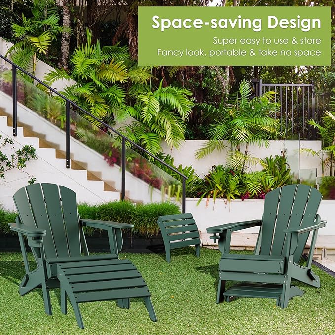 GREENVINES Adirondack-Ottoman | Set of 2 | HDPE Plastic | Outdoor Footrest | All Weather | Foot Rest | Foot Stool | Forest | for Adirondack Chair | for Patio Backyard Pool-HomvellaHome