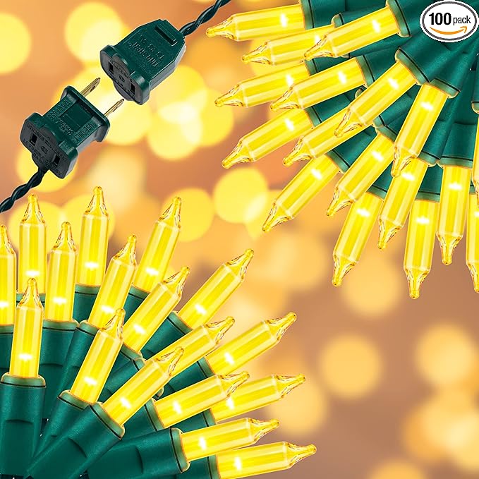 100LIGHTS Yellow Extra-Bright with End Connectors Christmas Decorative Lights 5.98m UL Certified Mini String Light Set Waterproof for Home Garden Holiday Christmas Tree Party Patio Wedding-HomvellaHome