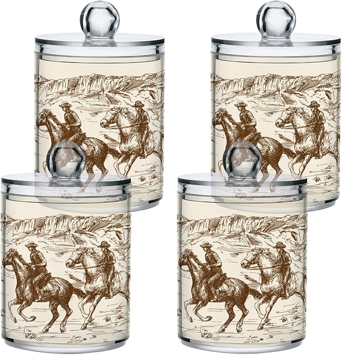 2 Pack Qtip Holder Organizer Dispenser Western Desert Cowboy Bathroom Storage Canister Cotton Ball Holder Container for Cotton Swabs/Pads/Floss-HomvellaHome