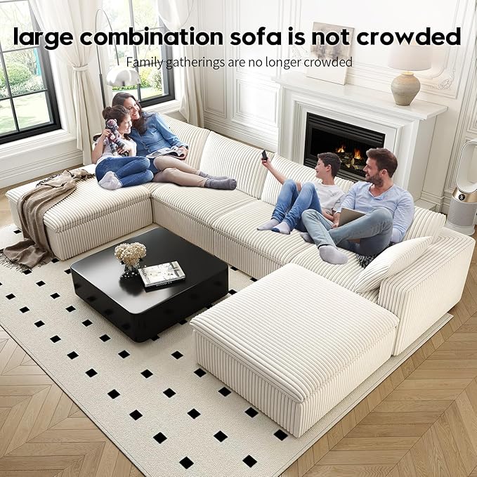 157.5" Cloud Couch Oversized Modular Sectional Sofa for Living Room,Modern Sofa with Deep Seat，U-Shape Boneless Couch with 2 Ottoman,Comfy Upholstered Couches for Apartment, Studio, Office,White-HomvellaHome