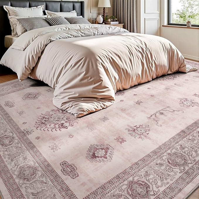 AMOAMI-Vintage Area Rug 6X9 Pink Rugs for Living Room-Soft Living Room Rug Non Slip Rugs for Bedroom Carpet Machine Washable Rug for Dining Room Bedside Office Room Decor-HomvellaHome