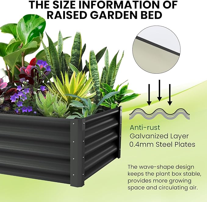 Galvanized Raised Garden Bed Outdoor, 2 Pcs 6x3x1FT Outdoor Large Planter Raised Beds Open Base with Safety Edge and Glove for Vegetables Flowers Ground Planter, Dark Gray-HomvellaHome