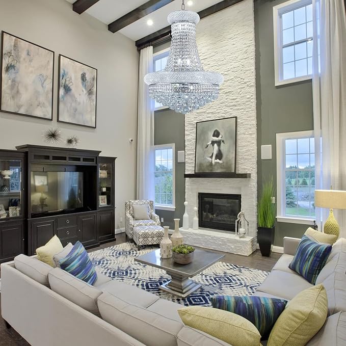 12 - Light Unique Empire Crystal Chandelier for Foyer Entrance Living Room Dining Room Bedroom Entryway Chrome Finish-HomvellaHome