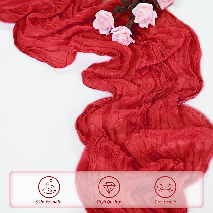 12 Pack Red 10FT Cheesecloth Table Runner Rustic Gauze Fabric Cheese Cloth Table Runner for Wedding Bridal Baby Shower Table Decor Boho Sheer Birthday Party Table Decorations 20 x 120 Inch Long-HomvellaHome