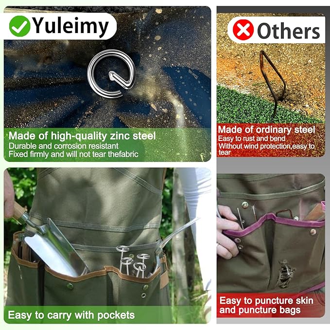 120 Pack Heavy Duty 8 Gauge Galvanized Landscape Fabric Pins, 6 Inch G-Shaped Round Top Weed Barrier Stakes for Garden, Erosion Control, Tent, Ground Cover (Silver)-HomvellaHome