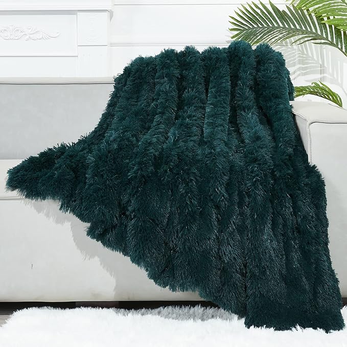 GONAAP Fuzzy Faux Fur Throw Blanket Dark Teal Super Soft Cozy Plush Fuzzy Shaggy Blanket for Couch Sofa Bed (Dark Teal, Throw(50"x60"))-HomvellaHome