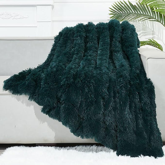GONAAP Fuzzy Faux Fur Throw Blanket Dark Teal Super Soft Cozy Plush Fuzzy Shaggy Blanket for Couch Sofa Bed (Dark Teal, Throw(50"x60"))-HomvellaHome