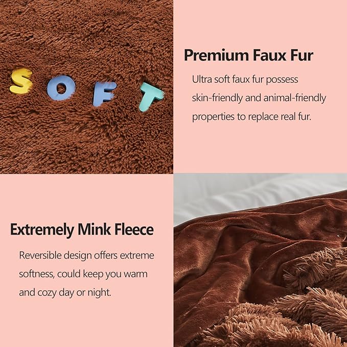 GONAAP Fuzzy Faux Fur Throw Blanket Twin Size Coffee Super Soft Cozy Plush Fuzzy Shaggy Blanket for Couch Sofa Bed (Coffee, Twin(60"x80"))-HomvellaHome