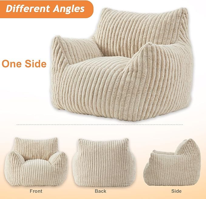 Giant Bean Bag Chairs for Adults with Filling Plush Fluffy Bean Bag Chairs for Teens with Armrests Comfy BeanBag Lazy Couch Sofa Chair for Bedroom Living Room Reading-HomvellaHome