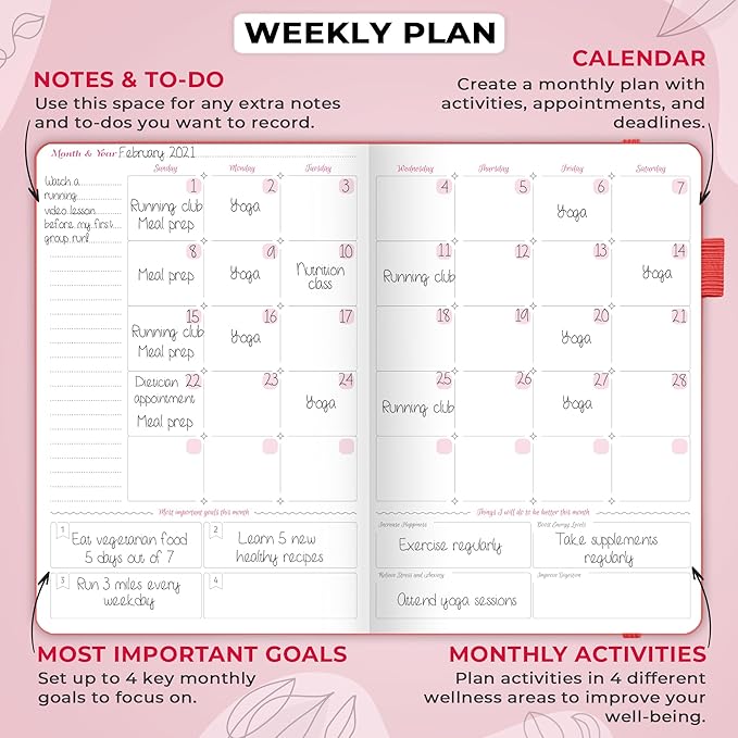 GoGirl Food Journal & Wellness Planner –– Diet & Fitness Diary – Nutrition Journal with Meal, Exercise & Weigh Loss Tracker, A5 (Maroon)-HomvellaHome