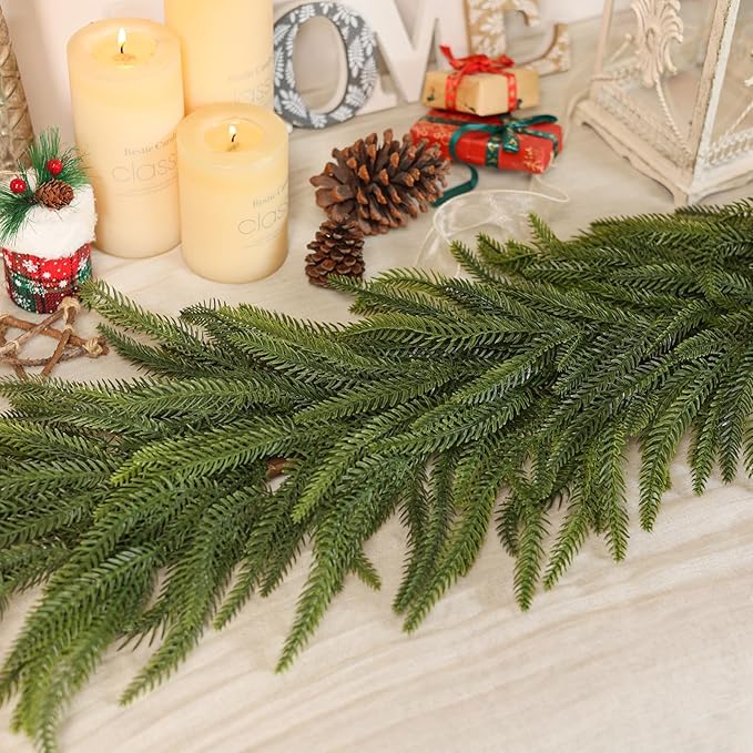 16FT Christmas Norfolk Pine Garland -1PCS, Artificial Pine Needles Garlands Faux Greenery Fake Garland for Holiday Fireplace,Table,Window,Stairs,Mante,Indoor Outdoor Decor-HomvellaHome