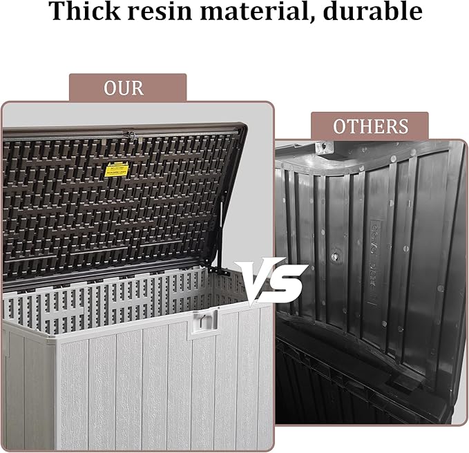 110 Pro Gallon Resin Deck Box, Waterproof Outdoor Storage Bin for Patio, Poolside, and Garden, Lockable & UV-Resistant, Ideal for Small Spaces, Coffee-HomvellaHome