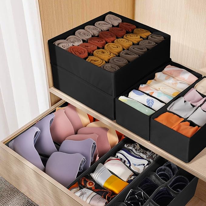 12 Pack Drawer Organizers, 116 Compartments Fabric Foldable Dresser Drawer Organizers for Clothing, Closet Organizers and Storage Bins for Clothes, Christmas Ornament Storage Boxes with Dividers-HomvellaHome