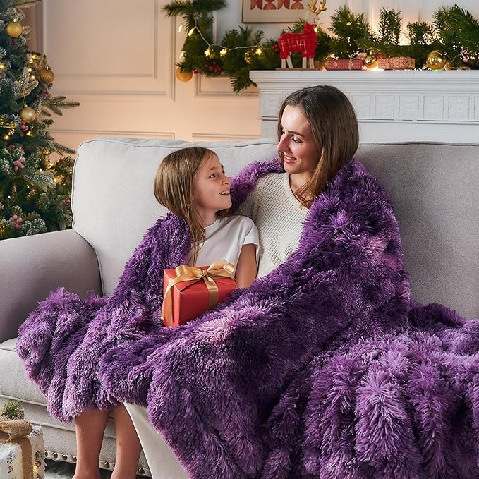 GONAAP Fuzzy Faux Fur Throw Blanket Twin Size Tie-dye Violet Purple Super Soft Cozy Plush Fuzzy Shaggy Blanket for Couch Sofa Bed (Tie-dye Violet Purple, Twin(60"x80"))-HomvellaHome