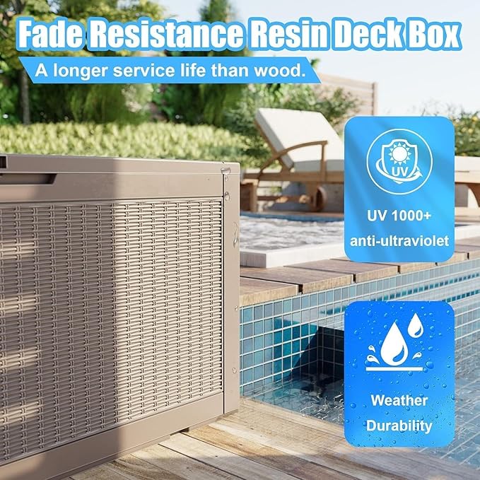 102 Gallon Outdoor Storage Box Waterproof, UV Resistant Resin Deck Box with Hydraulic Rod, Lockable Design and Enhanced Durability for Patio, Garden, and Poolside Use-HomvellaHome