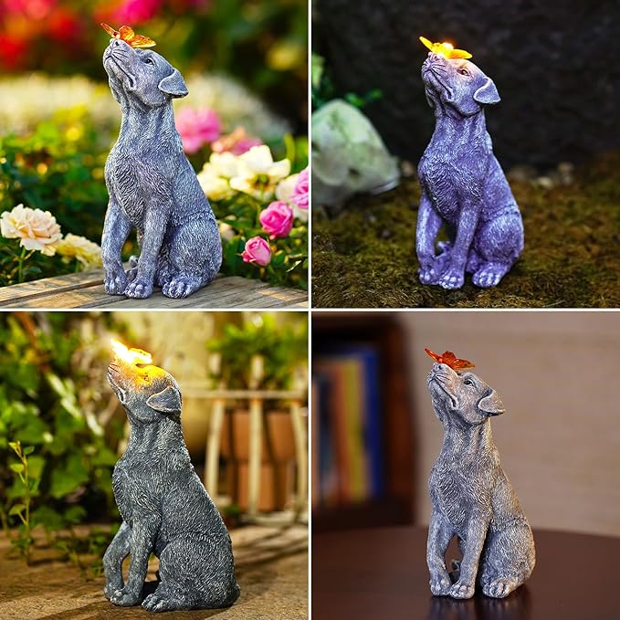 Goodeco Dog Statue with Butterfly - Ideal Gifts for Dad, Mom or Birthdays, Beautifully Crafted Outdoor Decorations to Wow Your Guests-HomvellaHome