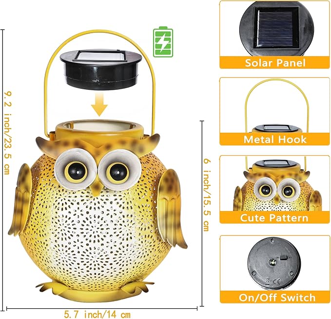 2 Pack Hanging Solar Lanterns - Garden Light Waterproof Metal Decorative Solar Lantern Lights Outdoor for Patio Yard Table Pathway with Owl Pattern-HomvellaHome
