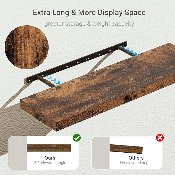 10 inches Deep Floating Shelves 36 inch Long, Sing Shelves for Wall Heavy Duty for Bedroom, Bathroom, Living Room, Kitchen, Office, Farmhouse Shelf Home Decor, Set of 1, Rustic Brown-HomvellaHome