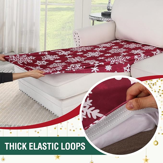 H.VERSAILTEX Christmas Sofa Slipcover Fleece Stretch Chaise Cover Sectional Couch Covers for L Shaped Sofa Both Left/Right Snowflakes Sofa Cover for Christmas (1 Piece Chaise Cover, Snowflakes)-HomvellaHome