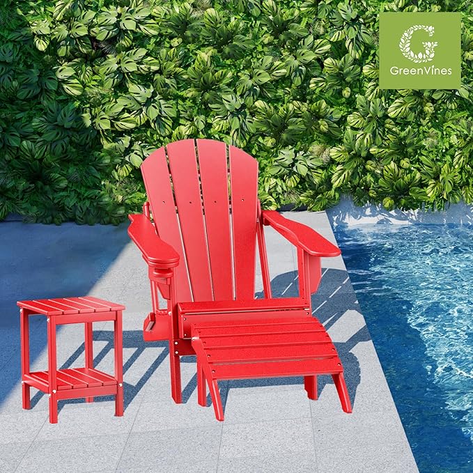 GREENVINES Adirondack-Ottoman | Set of 2 | HDPE Plastic | Outdoor Footrest | All Weather | Foot Rest | Foot Stool | Red | for Adirondack Chair | for Patio Backyard Pool-HomvellaHome