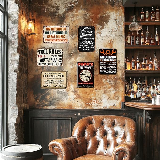 Garage Signs for Men Mechanic Shop Decor Funny Tool Rule Metal Tin Signs for Dad Garage Gifts Grandpa Workshop Wall Decor 8x12 Inch-HomvellaHome
