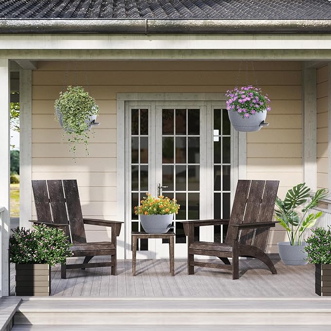 12 Inch Hanging Baskets 2 PC with Chains, Self-Watering Hanging Planters for Indoor Outdoor Plants, Plastic Hanging Flower Pots,Speckled Grey-HomvellaHome