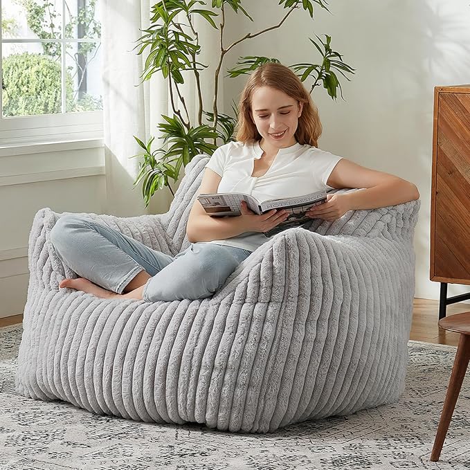 Giant Bean Bag Chairs for Adults with Filling Plush Fluffy Bean Bag Chairs for Teens with Armrests Comfy BeanBag Lazy Couch Sofa Chair for Bedroom Living Room Reading-HomvellaHome