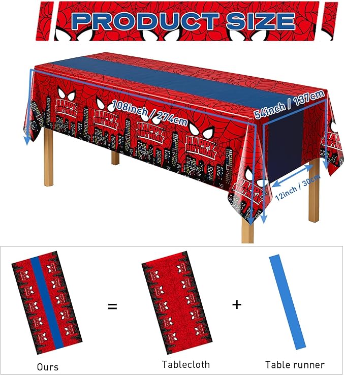 16Pcs 2in1 Spider Birthday Decorations Tablecloths, 54" x 108" Super Hero Spider Table Cloth Disposable Rectangle Plastic Table Cover for Boys Birthday Party Supplies-HomvellaHome
