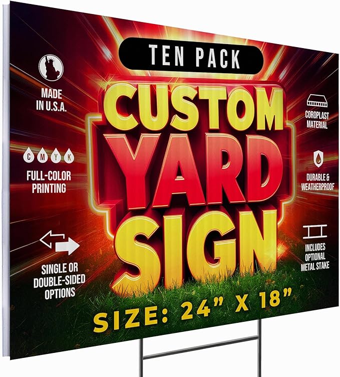 10 Pack 24"x18" Custom Yard Signs with Stakes, Personalized Yard Signs for Outdoors, Customized Full Color Print Corrugated Signs for Business-HomvellaHome