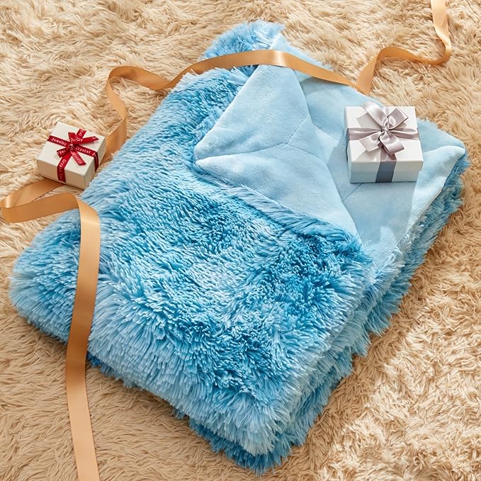 GONAAP Fuzzy Faux Fur Throw Blanket Queen Size Tie-dye Ocean Blue Super Soft Cozy Plush Fuzzy Shaggy Blanket for Couch Sofa Bed (Tie-dye Ocean Blue, Queen(90"x90"))-HomvellaHome