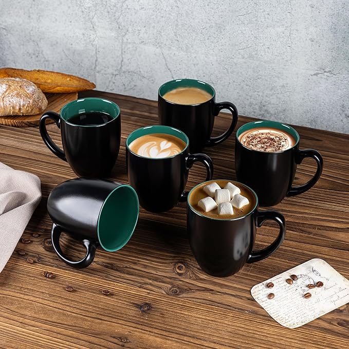 GBHOME 16oz Coffee Mugs Set of 6, Large Ceramic Coffee Mugs for Man, Woman, Dad, Mom, Modern Coffee Mugs Set with handle for Tea/Latte/Cappuccino/Milk/Cocoa. Dishwasher&Microwave Safe,Green-HomvellaHome