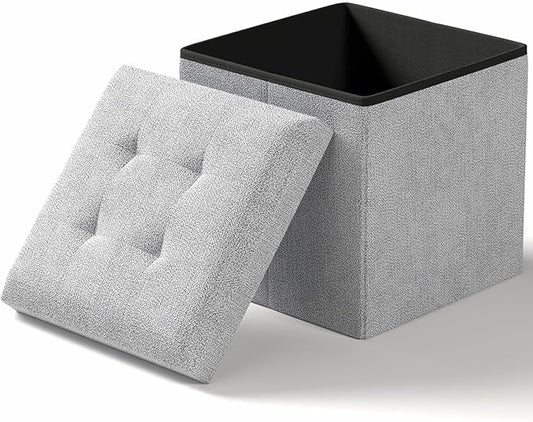 15 Inches Small Folding Storage Ottoman Cube, Storage Footrest, Foot Rest Stool, for Living Room, Bedroom, Dorm, Hallway, Entryway, Light Gray-HomvellaHome