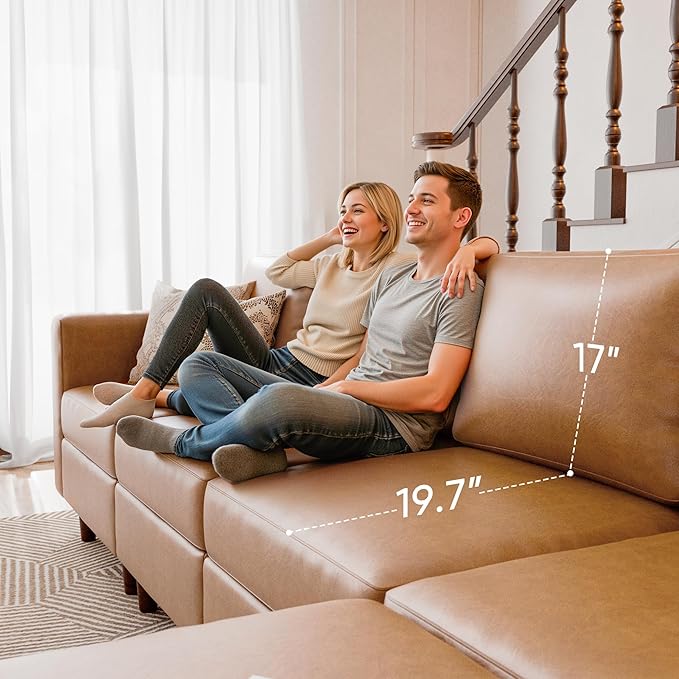 118.5" Faux Leather Modular Sectional Sofa, Modern Large 8 Seater U Shaped Couch with Storage Seat with Reversible Chaise Deep Seat for Living Room DIY Combination - Brown-HomvellaHome