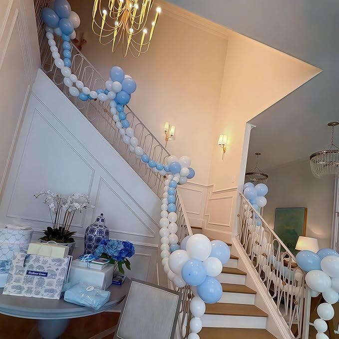 100PCS Blue and White Link Balloons, Baby Light Blue White Linking Balloons with Tail for Making Balloon Wall Arch and Chains, Quick Balloon for Wedding Birthday Baby Shower Party Decorations (6inch)-HomvellaHome