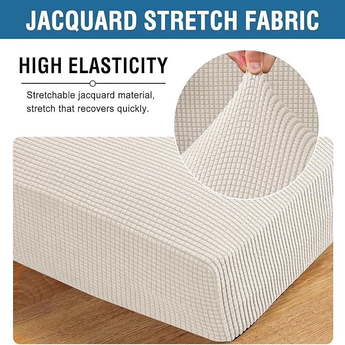 H.VERSAILTEX Super Stretch Individual Chaise Cover Sectional Couch Covers for L Shaped Sofa Both Left/Right Featuring Thick Jacquard Textured Twill Fabric (1 Piece Chaise Cover, Porcelain)-HomvellaHome