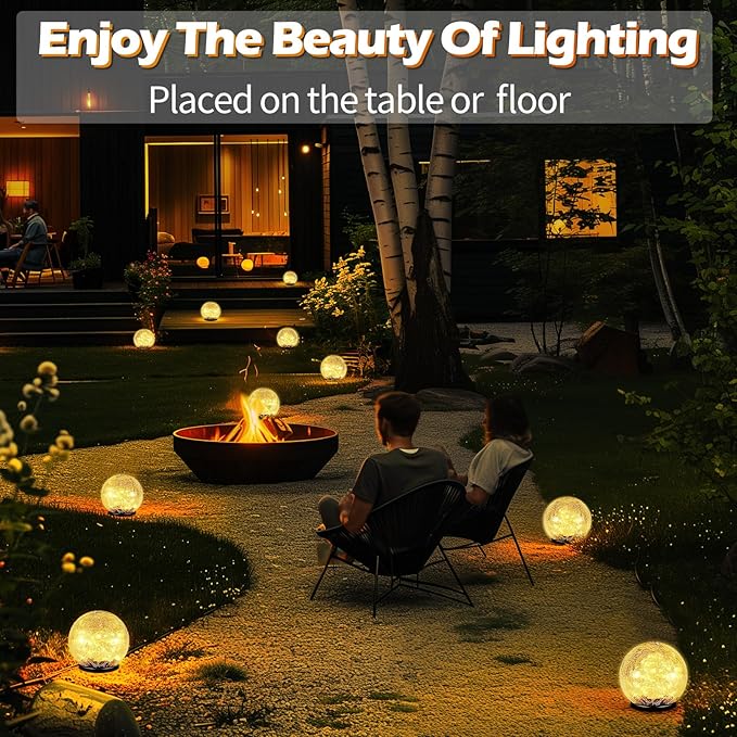 Garden Solar Ball Lights Outdoor Waterproof, 80 LED Cracked Glass Globe Solar Power Ground Lights for Path Yard Patio Lawn, Christmas Decoration Landscape Warm White(2 Pack 5.9'')-HomvellaHome