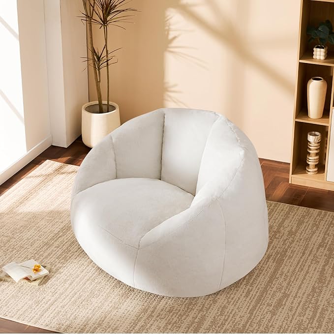 Giant Bean Bag Chair for Adults - Comfy Plush Round Shell Soft Accent Chair, Oversized Cozy Lounge Floor Sofa Reading Chair, Mini Couch for Living Room, Bedroom & Game Rooms, Beige-HomvellaHome