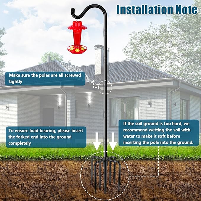 Gtongoko 92 Inch 2 Pack Bird Feeder Poles for Outdoors Heavy Duty, Shepherds Hooks for Outdoor, Hummingbird Feeder Stand, Adjustable Hanger for Plant, Lights, Lanterns Wedding Decor with 7 Prongs Base-HomvellaHome