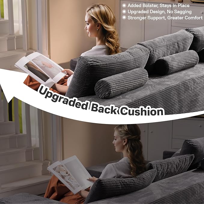 104" Cloud Sectional Couches for Living Room,L Shaped Boneless Couch in A Box,Sleeper Sofa with Comfy Chaise No Assembly Required,Grey-HomvellaHome