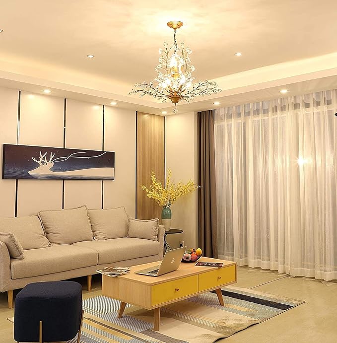 Ganeed Crystal Chandeliers,Vintage Pendant Lighting Crystal Chandelier Lighting Fixtures with 8 Lights,Ceiling Light Fixture for Living Room Bedroom Restaurant Porch Hallway (Gold)-HomvellaHome